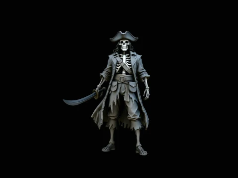 Weathered Skeleton Pirate Statue Design 2 - 3D Print Model 3D Druckmodell