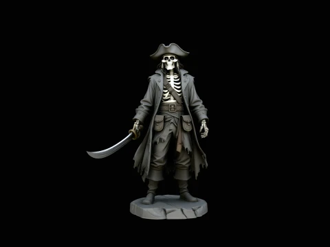 Weathered Skeleton Pirate Statue Design 3 - 3D Print Model 3D Druckmodell