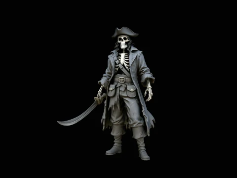 Weathered Skeleton Pirate Statue Design 4 - 3D Print Model 3D Druckmodell