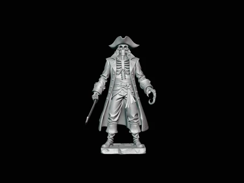 Skeleton Pirate with Hook Hand Statue Design 1 - 3D Print Model 3D Print Model