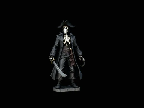 Skeleton Pirate with Hook Hand Statue Design 3 - 3D Print Model 3D Druckmodell