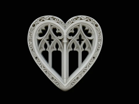 Gothic Window Heart Pendant Design 1 - 3D Print Model 3D Print Model