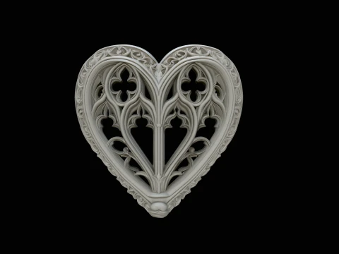 Gothic Window Heart Pendant Design 2 - 3D Print Model 3D Print Model