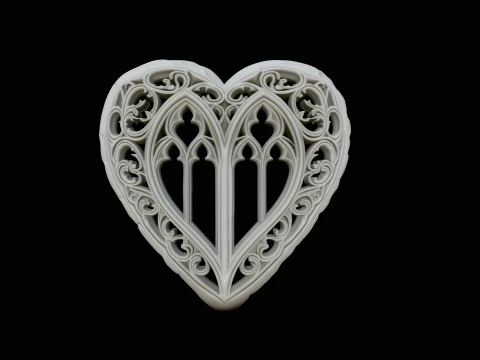 Gothic Window Heart Pendant Design 3 - 3D Print Model 3D Print Model