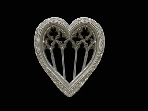 Gothic Window Heart Pendant Design 4 - 3D Print Model 3D Print Model