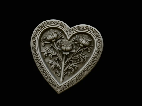Framed Rose Heart Pendant - 3D Print Model 3D Print Model