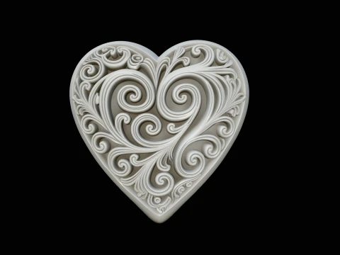 Carved Scroll Heart Pendant Design 1 - 3D Print Model 3D Print Model