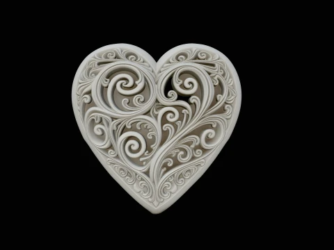 Carved Scroll Heart Pendant Design 2 - 3D Print Model 3D Print Model