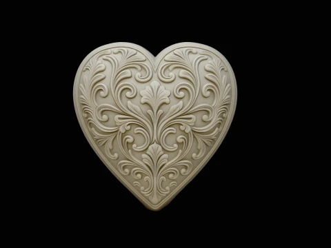 Baroque Damask Heart Pendant Design 1 - 3D Print Model 3D Print Model