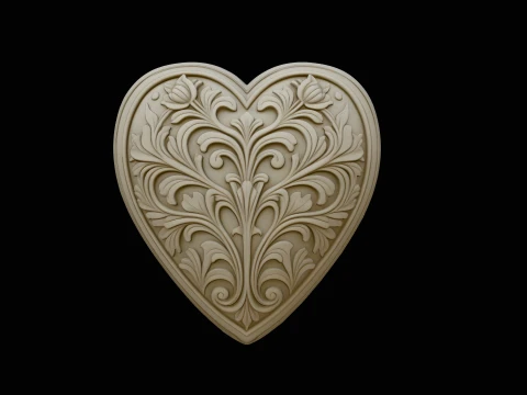 Baroque Damask Heart Pendant Design 2 - 3D Print Model 3D Print Model