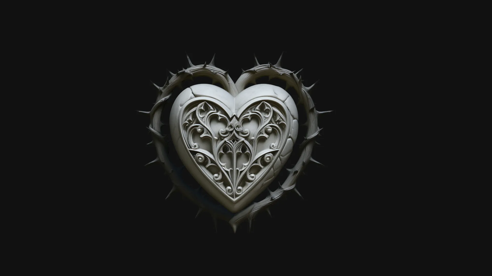 Crowned Thorn Heart Relief Statue Design 1 - 3D Print Model 3D Print Model .c4d .max .obj .3ds .fbx .stl .blend 