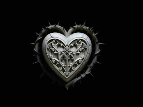 Crowned Thorn Heart Relief Statue Design 1 - 3D Print Model 3D Print Model