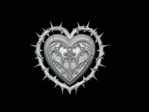 Crowned Thorn Heart Relief Statue Design 1 - 3D Print Model 3D Print Model