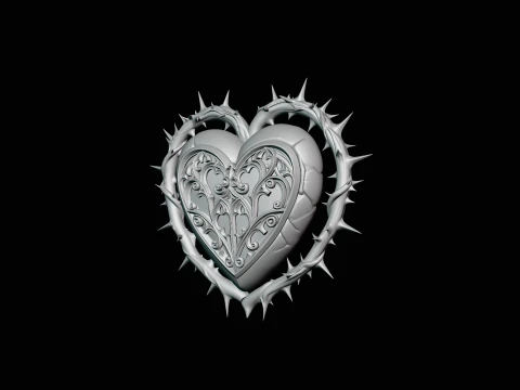 Crowned Thorn Heart Relief Statue Design 1 - 3D Print Model 3D Print Model