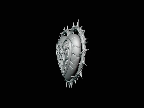 Crowned Thorn Heart Relief Statue Design 1 - 3D Print Model 3D Print Model