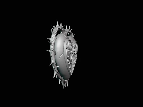 Crowned Thorn Heart Relief Statue Design 1 - 3D Print Model 3D Print Model