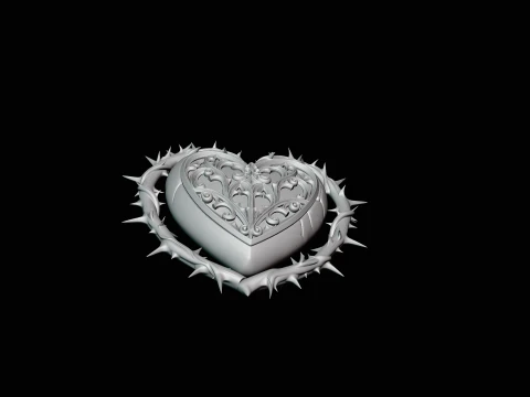 Crowned Thorn Heart Relief Statue Design 1 - 3D Print Model 3D Print Model