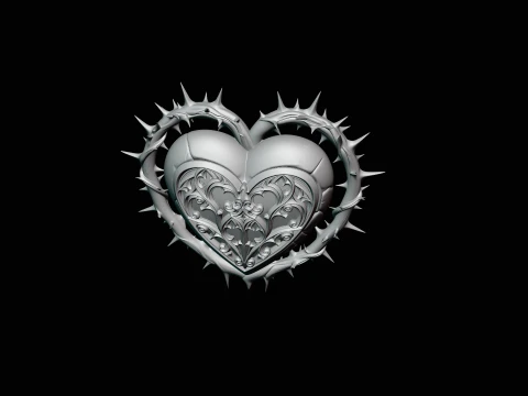 Crowned Thorn Heart Relief Statue Design 1 - 3D Print Model 3D Print Model