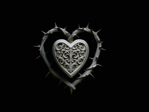 Crowned Thorn Heart Relief Statue Design 2 - 3D Print Model 3D Print Model