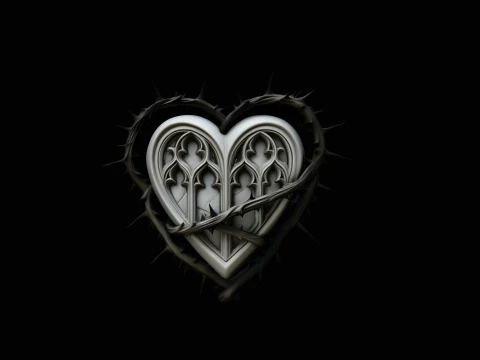 Crowned Thorn Heart Relief Statue Design 3 - 3D Print Model 3D 프린트 모델