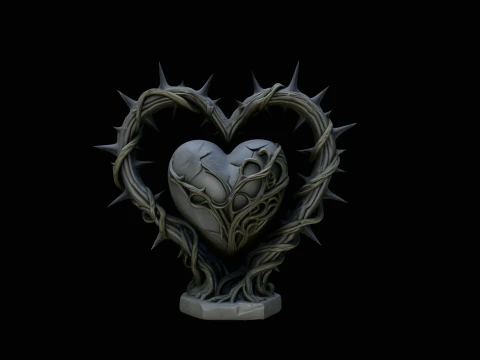 Vine-Wrapped Stone Heart Statue Design 1 - 3D Print Model 3D Print Model
