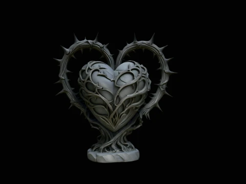 Vine-Wrapped Stone Heart Statue Design 2 - 3D Print Model 3D Print Model