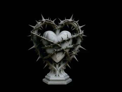 Vine-Wrapped Stone Heart Statue Design 3 - 3D Print Model 3D Print Model