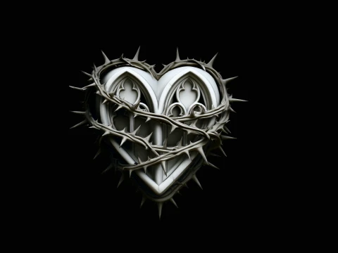 Crowned Thorn Heart Relief Statue Design 5 - 3D Print Model 3D Print Model