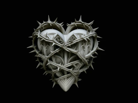 Crowned Thorn Heart Relief Statue Design 6 - 3D Print Model 3D Print Model