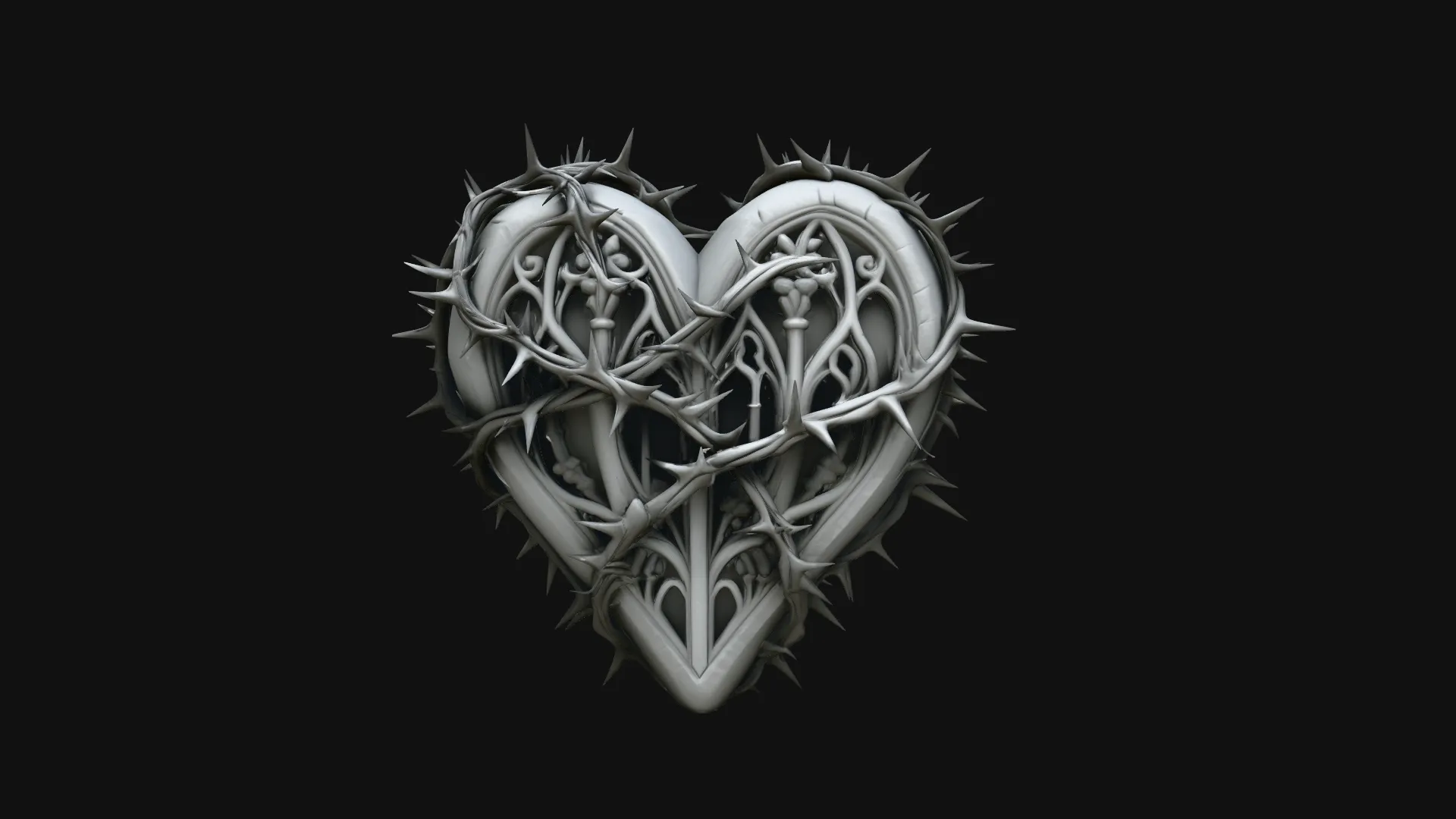 Crowned Thorn Heart Relief Statue Design 7 - 3D Print Model 3D Print Model .c4d .max .obj .3ds .fbx .stl .blend 