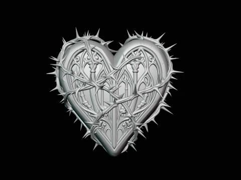 Crowned Thorn Heart Relief Statue Design 7 - 3D Print Model 3D Print Model