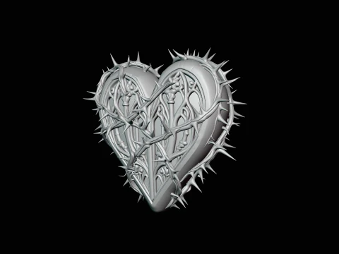 Crowned Thorn Heart Relief Statue Design 7 - 3D Print Model 3D Print Model
