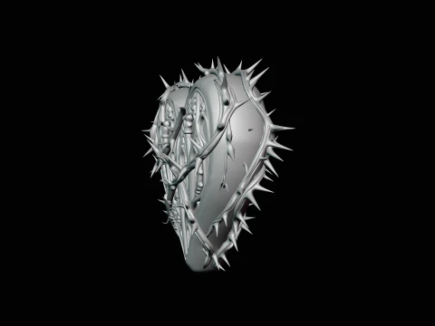 Crowned Thorn Heart Relief Statue Design 7 - 3D Print Model 3D Print Model
