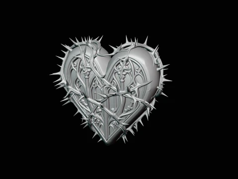 Crowned Thorn Heart Relief Statue Design 7 - 3D Print Model 3D Print Model