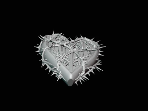 Crowned Thorn Heart Relief Statue Design 7 - 3D Print Model 3D Print Model