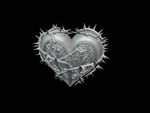 Crowned Thorn Heart Relief Statue Design 7 - 3D Print Model 3D Print Model