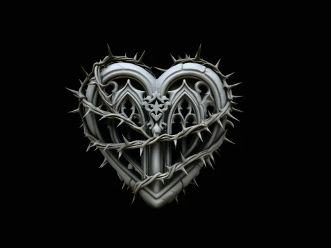 Crowned Thorn Heart Relief Statue Design 8 - 3D Print Model 3D Print Model