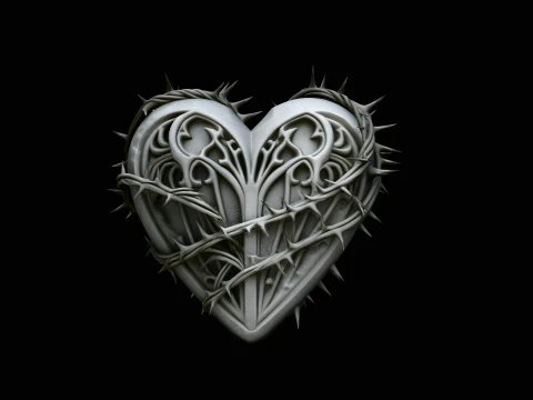Crowned Thorn Heart Relief Statue Design 9 - 3D Print Model 3D Print Model