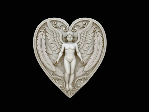 Cherub Angel Heart Pendant Design 1 - 3D Print Model 3D Print Model