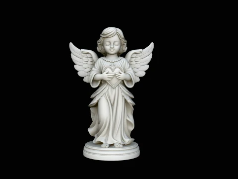 Angel Child with Heart Statue - 3D Print Model 3D Print Model