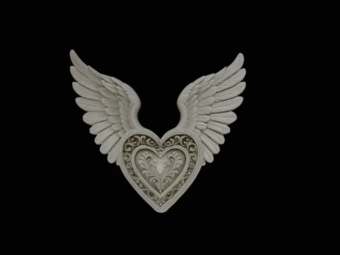 Winged Heart Pendant Design 2 - 3D Print Model 3D Print Model