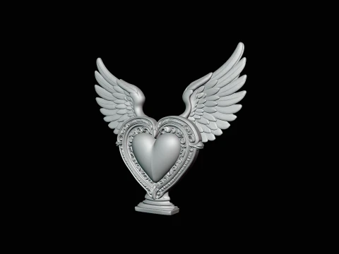 Winged Heart Pendant Design 3 - 3D Print Model 3D Print Model
