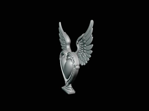 Winged Heart Pendant Design 3 - 3D Print Model 3D Print Model