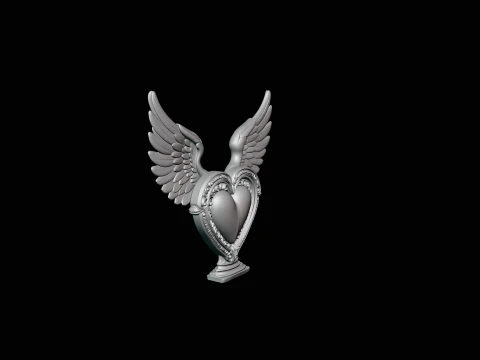 Winged Heart Pendant Design 3 - 3D Print Model 3D Print Model