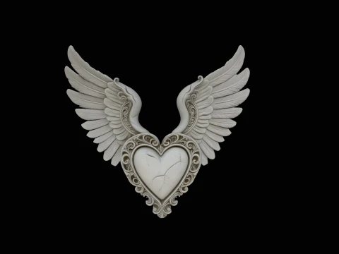 Winged Heart Pendant Design 4 - 3D Print Model 3D Print Model