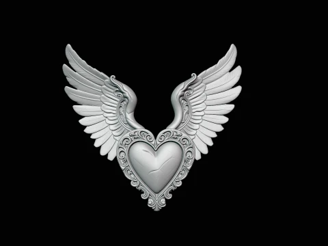 Winged Heart Pendant Design 4 - 3D Print Model 3D Print Model