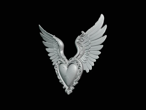 Winged Heart Pendant Design 4 - 3D Print Model 3D Print Model