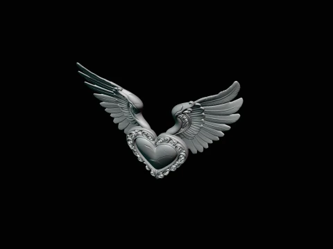 Winged Heart Pendant Design 4 - 3D Print Model 3D Print Model