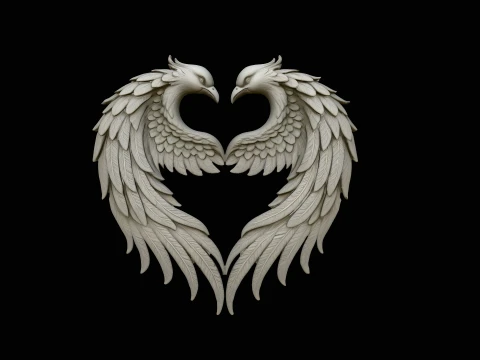 Twin Phoenix Heart Pendant - 3D Print Model 3D Print Model