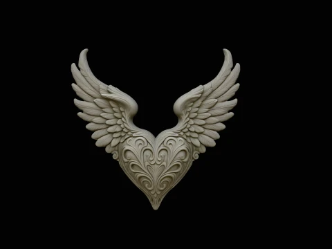 Winged Heart Pendant Design 5 - 3D Print Model 3D Print Model
